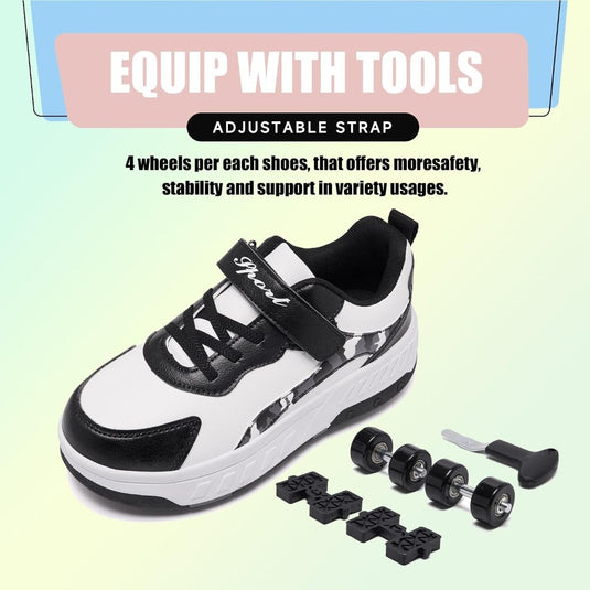 Schoenen met wieltjes, voor jongens en meisjes, kinderrolschaatsen, 2-in-1 rolschaatsen, gymschoenen, skateboardschoenen - happygetfit.com
