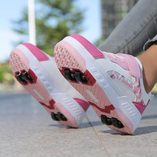 Schoenen met wieltjes, voor jongens en meisjes, kinderrolschaatsen, 2-in-1 rolschaatsen, gymschoenen, skateboardschoenen - happygetfit.com