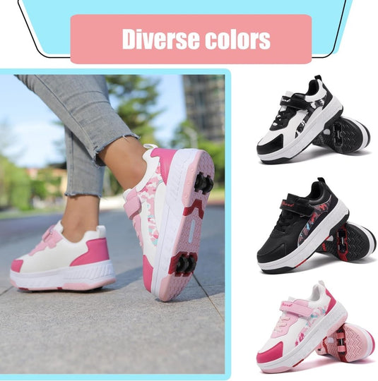 Schoenen met wieltjes, voor jongens en meisjes, kinderrolschaatsen, 2-in-1 rolschaatsen, gymschoenen, skateboardschoenen - happygetfit.com
