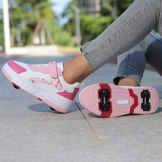 Schoenen met wieltjes, voor jongens en meisjes, kinderrolschaatsen, 2-in-1 rolschaatsen, gymschoenen, skateboardschoenen - happygetfit.com