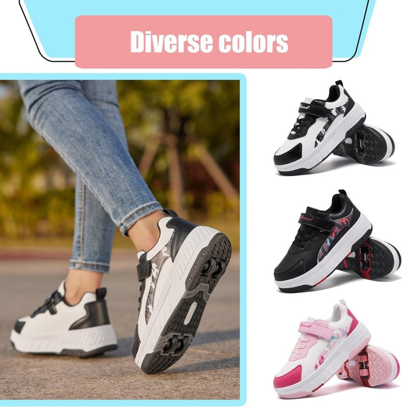 Load image into Gallery viewer, Schoenen met wieltjes, voor jongens en meisjes, kinderrolschaatsen, 2-in-1 rolschaatsen, gymschoenen, skateboardschoenen - happygetfit.com
