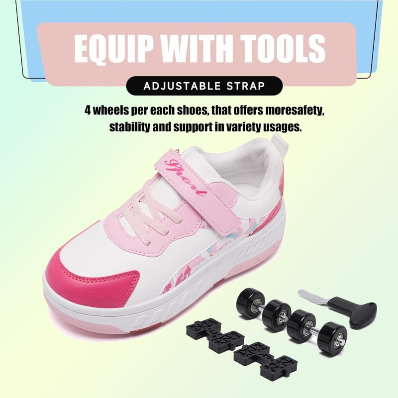 Load image into Gallery viewer, Schoenen met wieltjes, voor jongens en meisjes, kinderrolschaatsen, 2-in-1 rolschaatsen, gymschoenen, skateboardschoenen - happygetfit.com
