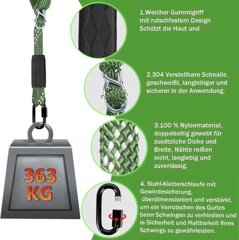 Chargez l'image dans la visionneuse de la galerie, Schommelbevestiging Set 2 Stuks – Verstelbaar Nylon Schommeltouw 101 cm met Karabijnhaken – Tot 363 kg – Binnen &amp; Buiten - happygetfit.com
