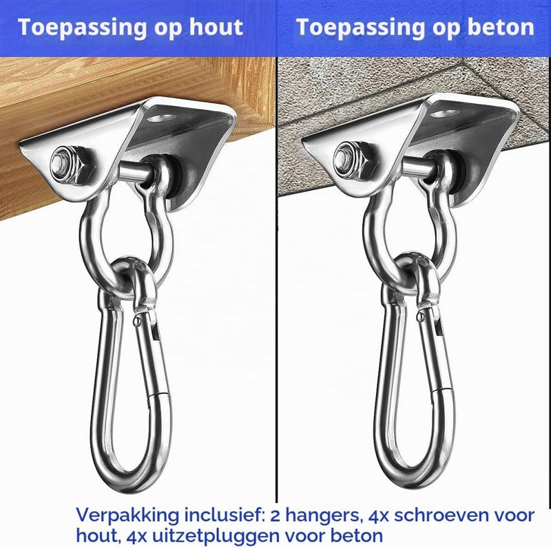 Carica immagine in Galleria Viewer, Schommelhaken 2 stuks 360° draaibaar van roestvrij staal tot 400 kg – ophanghaken – schommel accessoires - happygetfit.com
