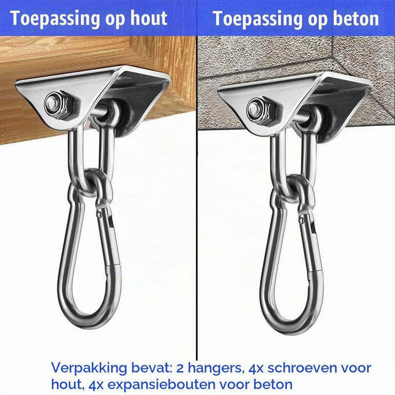 Carica immagine in Galleria Viewer, Schommelhaken 2 stuks 360° draaibaar van roestvrij staal tot 400 kg – ophanghaken – schommel accessoires - happygetfit.com
