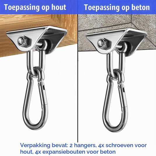 Schommelhaken 2 stuks 360° draaibaar van roestvrij staal tot 400 kg – ophanghaken – schommel accessoires - happygetfit.com