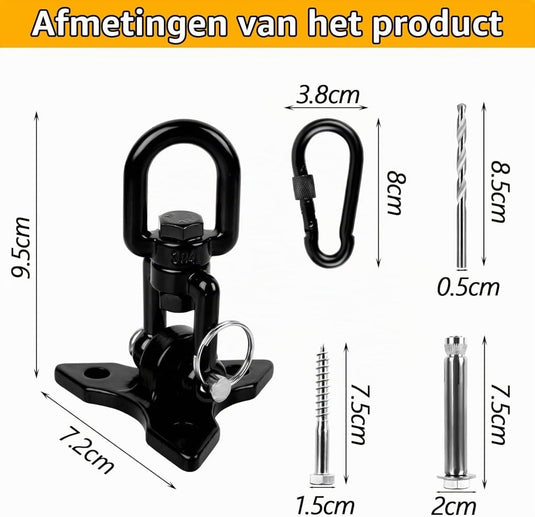 Schommelhaken 2 stuks 360° draaibaar van roestvrij staal tot 400 kg – ophanghaken – schommel accessoires - happygetfit.com