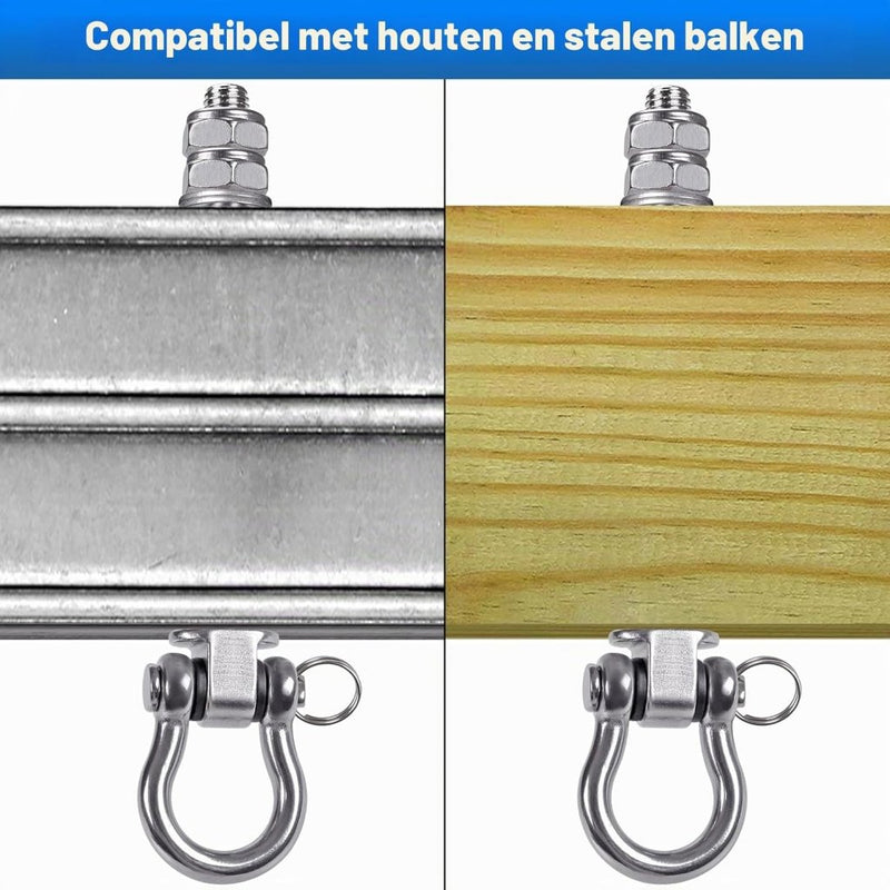 Laden Sie das Bild in Galerie -Viewer, Schommelhaken 2 stuks van roestvrij staal met M10 schroefdraad en kogellagers – plafondbevestiging – ophangbeugels - happygetfit.com
