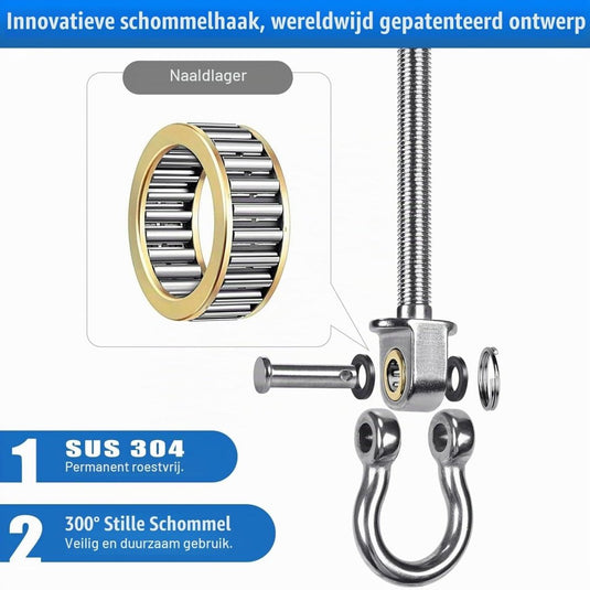 Schommelhaken 2 stuks van roestvrij staal met M10 schroefdraad en kogellagers – plafondbevestiging – ophangbeugels - happygetfit.com