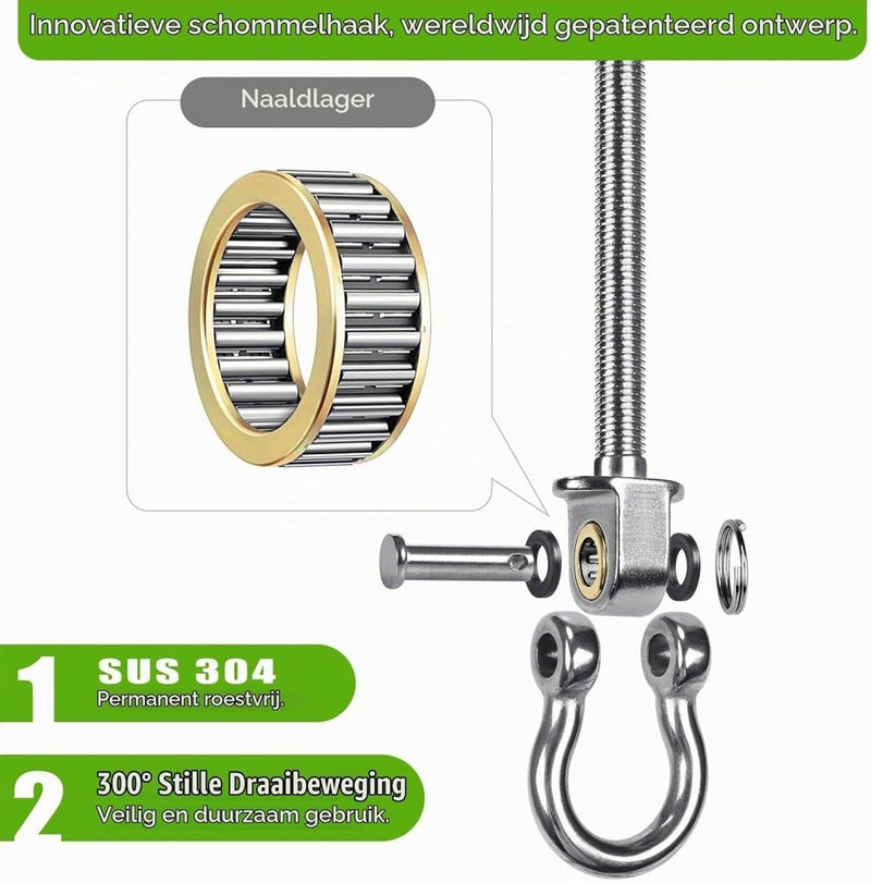 Laden Sie das Bild in Galerie -Viewer, Schommelhaken 2 stuks van roestvrij staal met M10 schroefdraad en kogellagers – plafondbevestiging – ophangbeugels - happygetfit.com
