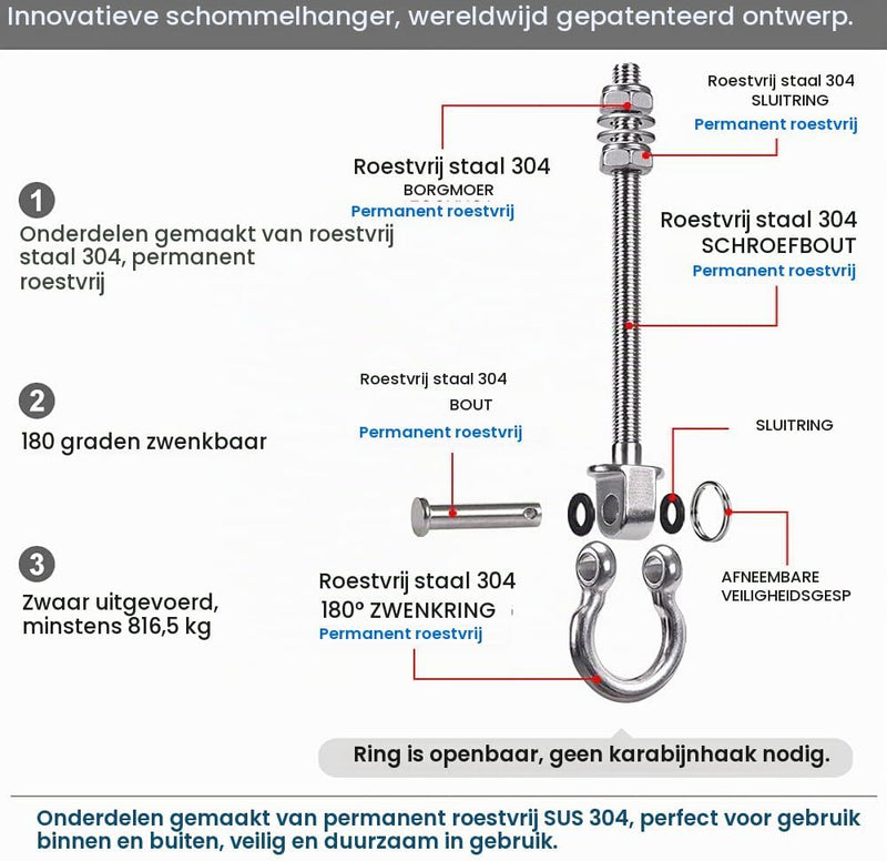 Laden Sie das Bild in Galerie -Viewer, Schommelhaken 2 stuks van roestvrij staal met M10 schroefdraad en kogellagers – plafondbevestiging – ophangbeugels - happygetfit.com
