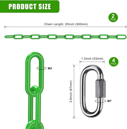 Schommelkettingen 2 stuks 250 cm van roestvrij staal met 5 mm schakels en karabijnhaken – hangstoelketting – ophangverlenging - happygetfit.com