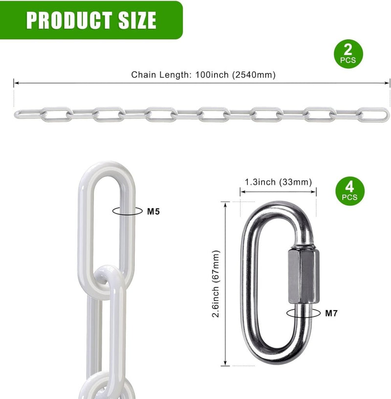 Laden Sie das Bild in Galerie -Viewer, Schommelkettingen 2 stuks 250 cm van roestvrij staal met 5 mm schakels en karabijnhaken – hangstoelketting – ophangverlenging - happygetfit.com
