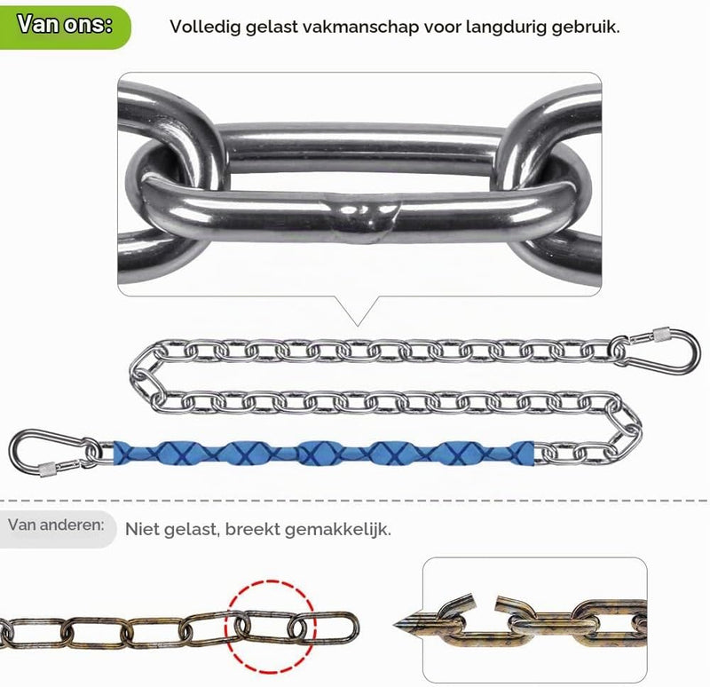 Laden Sie das Bild in Galerie -Viewer, Schommelkettingen 4 stuks 170 cm van roestvrij staal met karabijnhaken en zachte handgrepen – ophangkettingen – bokszakophanging - happygetfit.com
