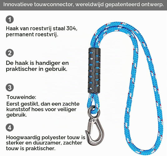 Schommeltouw 50 cm van gevlochten polyester met roestvrijstalen ophanghaak – boomschommel – hangmatbevestiging - happygetfit.com