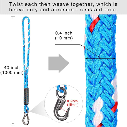 Schommeltouw 50 cm van gevlochten polyester met roestvrijstalen ophanghaak – boomschommel – hangmatbevestiging - happygetfit.com
