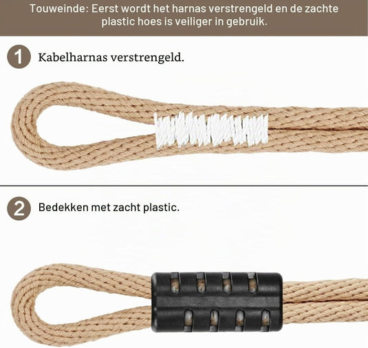 Schommeltouw 50 cm van gevlochten polyester met roestvrijstalen ophanghaak – boomschommel – hangmatbevestiging - happygetfit.com