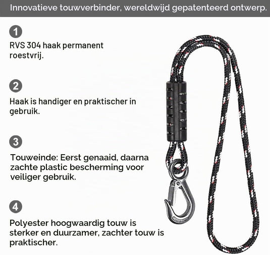 Schommeltouw 50 cm van gevlochten polyester met roestvrijstalen ophanghaak – boomschommel – hangmatbevestiging - happygetfit.com