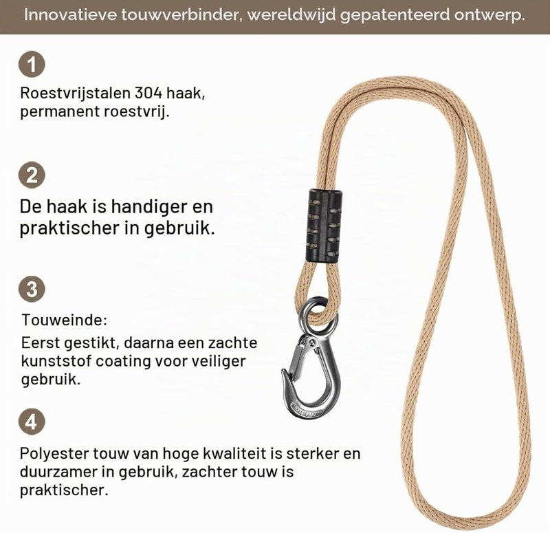 Chargez l'image dans la visionneuse de la galerie, Schommeltouw 50 cm van gevlochten polyester met roestvrijstalen ophanghaak – boomschommel – hangmatbevestiging - happygetfit.com
