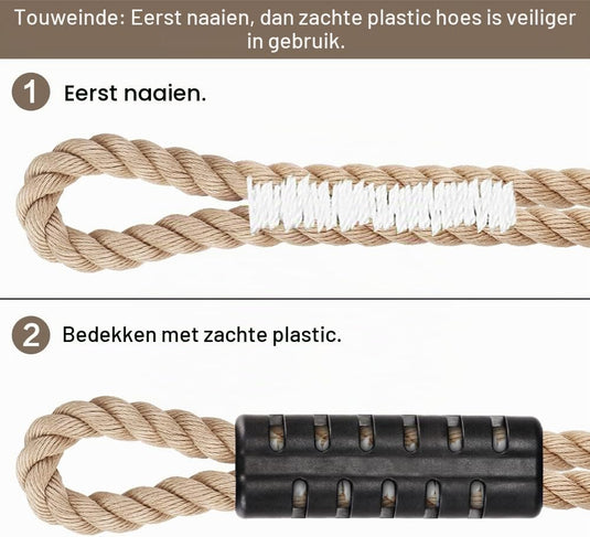 Schommeltouw 50 cm van gevlochten polyester met roestvrijstalen ophanghaak – boomschommel – hangmatbevestiging - happygetfit.com