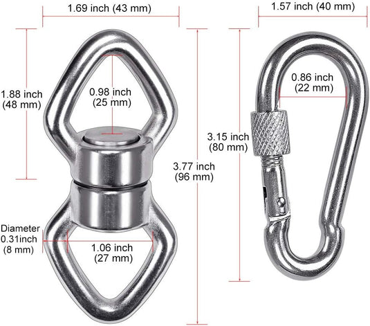 Schommelwartel 360° draaibaar – rvs ophangbeugel met lager voor hangstoel, yogaschommel, klimtouw en hangmat - happygetfit.com