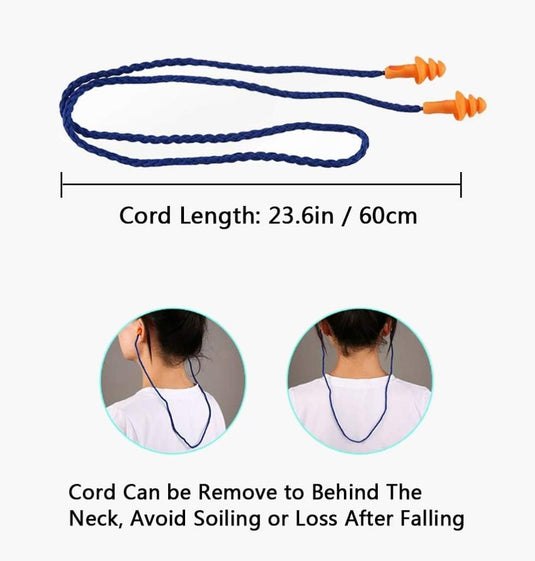 Set van 50 siliconen oordopjes, herbruikbare oordopjes met snoer voor gehoorbescherming voor slapen, schieten, snurken, zwemmen, bouwwerk - happygetfit.com
