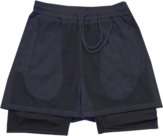 Shorts heren 2-in-1 trainingsshorts zomer korte broek sneldrogende hardloopshort sportbroek met zakken compressieshort - happygetfit.com
