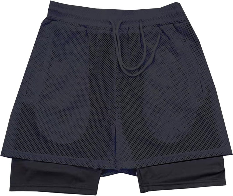 Laden Sie das Bild in Galerie -Viewer, Shorts heren 2-in-1 trainingsshorts zomer korte broek sneldrogende hardloopshort sportbroek met zakken compressieshort - happygetfit.com

