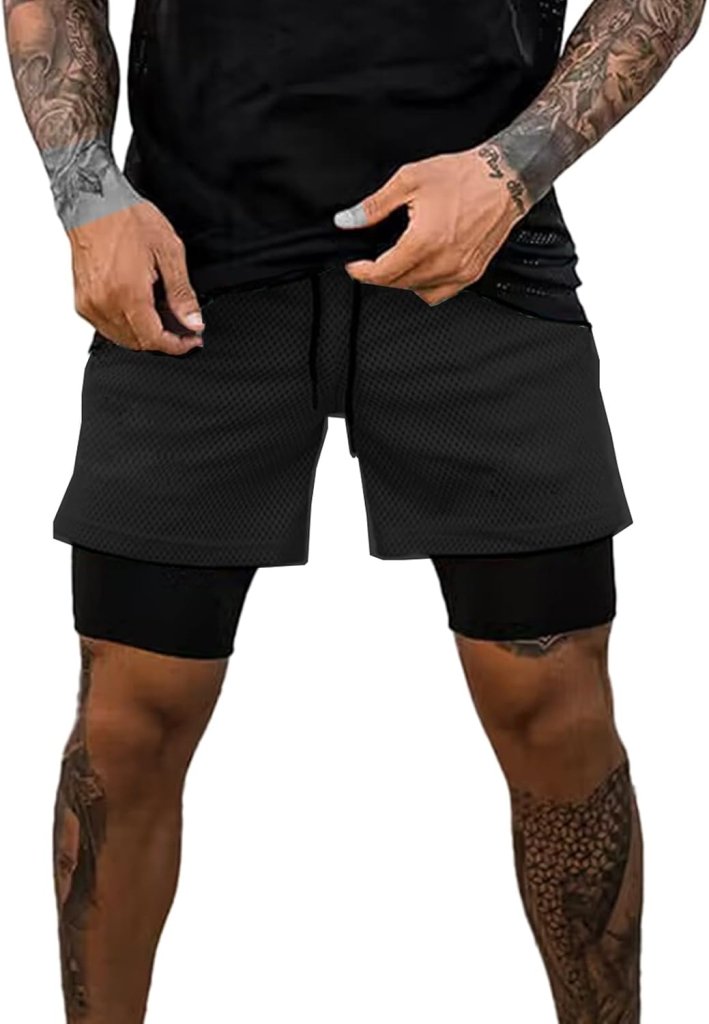 Laden Sie das Bild in Galerie -Viewer, Shorts heren 2-in-1 trainingsshorts zomer korte broek sneldrogende hardloopshort sportbroek met zakken compressieshort - happygetfit.com
