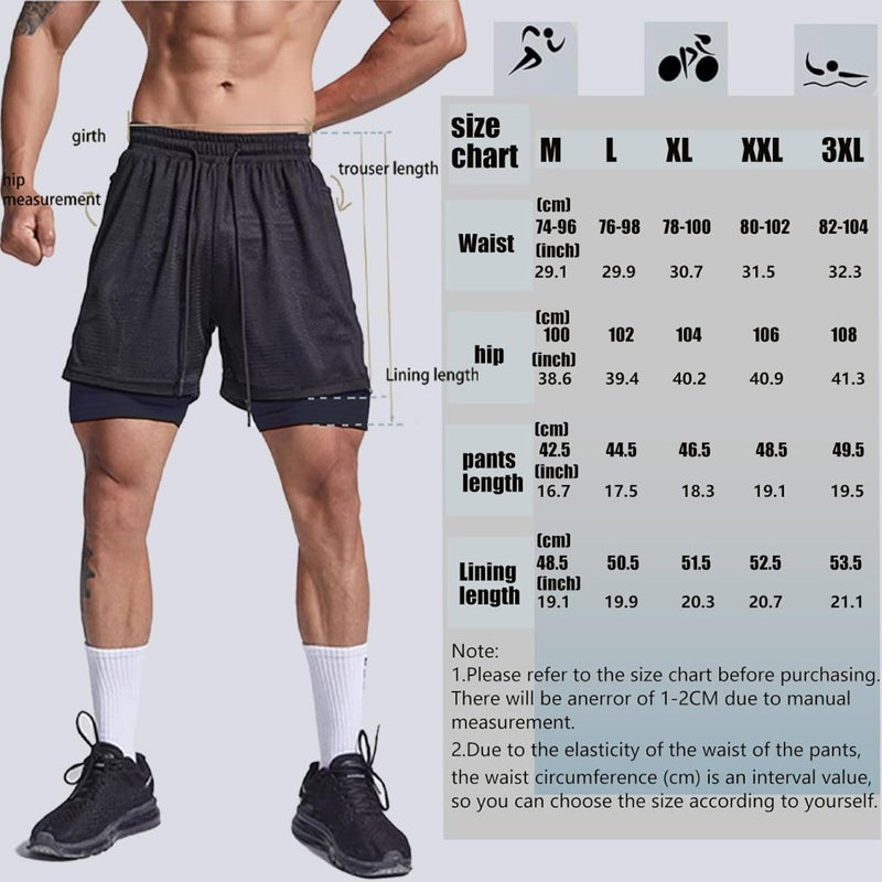 Laden Sie das Bild in Galerie -Viewer, Shorts heren 2-in-1 trainingsshorts zomer korte broek sneldrogende hardloopshort sportbroek met zakken compressieshort - happygetfit.com
