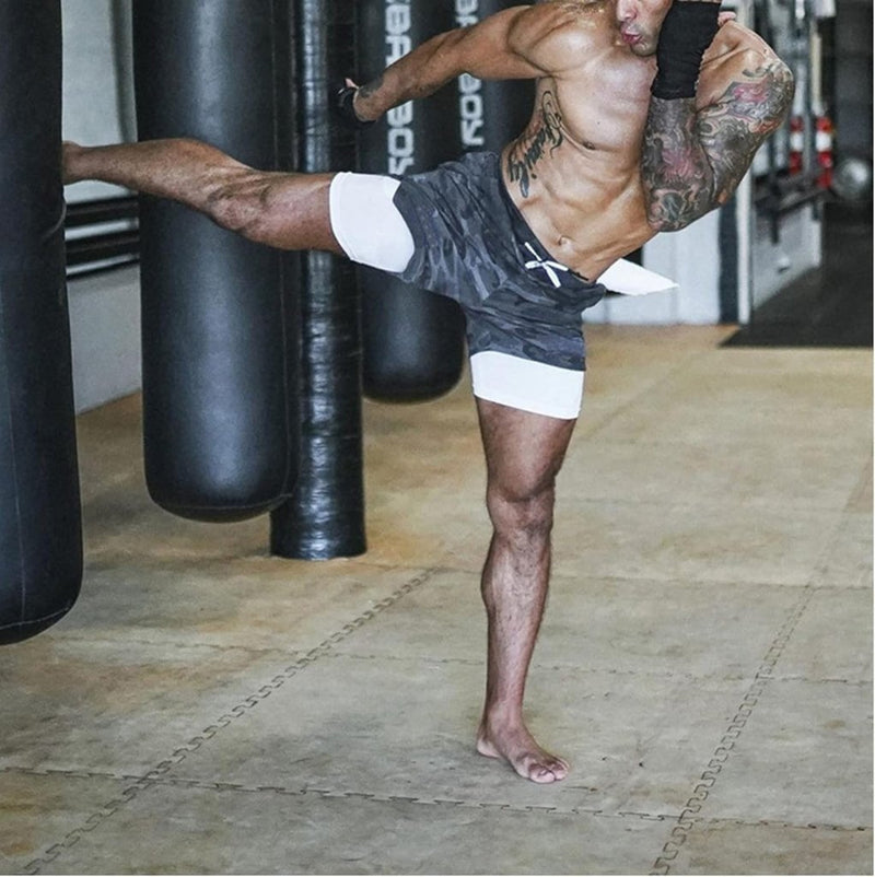 Laden Sie das Bild in Galerie -Viewer, Shorts heren 2-in-1 trainingsshorts zomer korte broek sneldrogende hardloopshort sportbroek met zakken compressieshort - happygetfit.com

