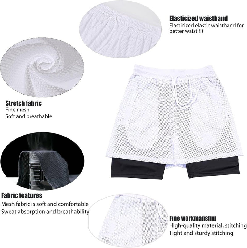 Laden Sie das Bild in Galerie -Viewer, Shorts heren 2-in-1 trainingsshorts zomer korte broek sneldrogende hardloopshort sportbroek met zakken compressieshort - happygetfit.com
