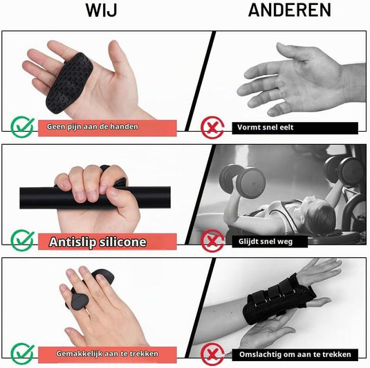 Siliconen fitness grips voor gewichtheffen met antislip oppervlak en handpalmbescherming – deadlift grips – krachttrainingsaccessoires - happygetfit.com