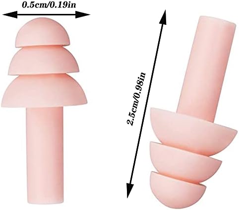 De Siliconen oordopjes hebben een zachtroze tint en een triple-flange design. Ze zijn gemaakt van organische siliconen, 0,5 cm/0,19 inch breed en 2,5 cm/0,98 inch hoog, en bieden comfort en duurzaamheid voor herhaald gebruik.