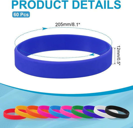 Siliconen sport polsbandjes 205x12 mm (60 stuks) - Elastische rubberen armbanden - Event & sportpolsbandjes - happygetfit.com