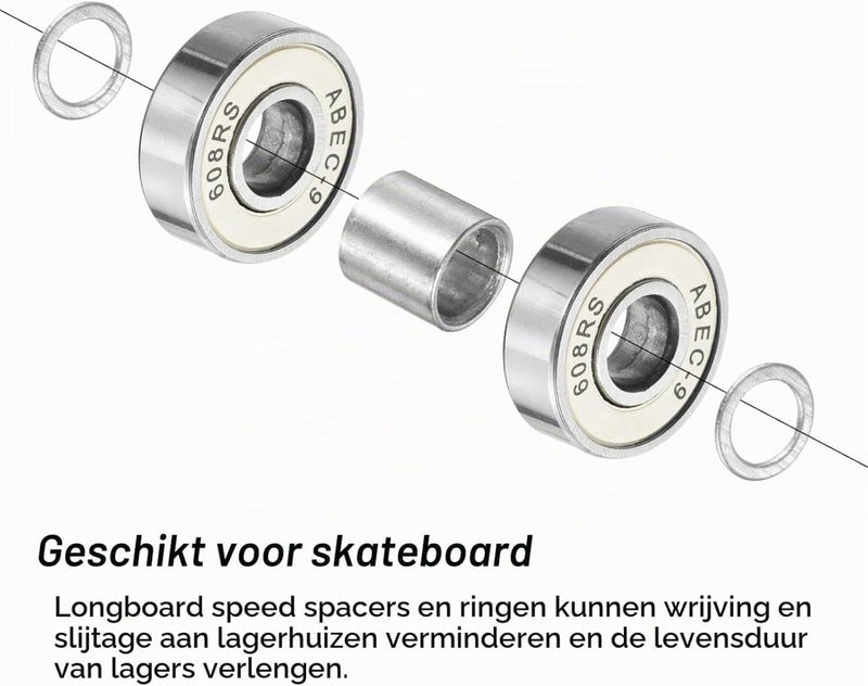 Chargez l'image dans la visionneuse de la galerie, Skateboard lager spacers en speed washers 56-delige set zilver – wiel afstandhouders – skateboard accessoires - happygetfit.com
