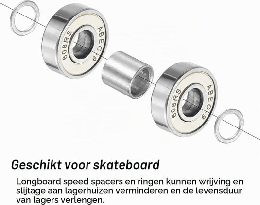 Skateboard lager spacers en speed washers 56-delige set zilver – wiel afstandhouders – skateboard accessoires - happygetfit.com