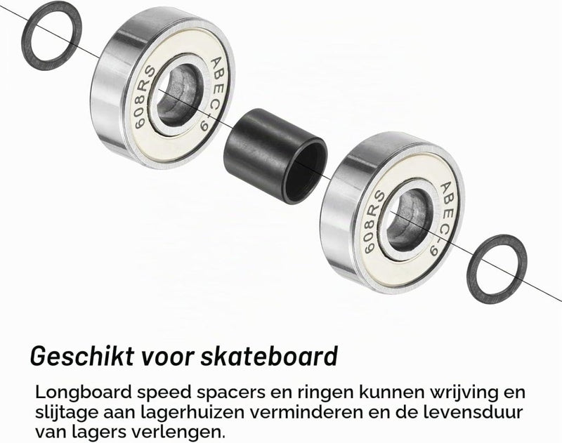 Chargez l'image dans la visionneuse de la galerie, Skateboard lager spacers en speed washers 56-delige set zilver – wiel afstandhouders – skateboard accessoires - happygetfit.com
