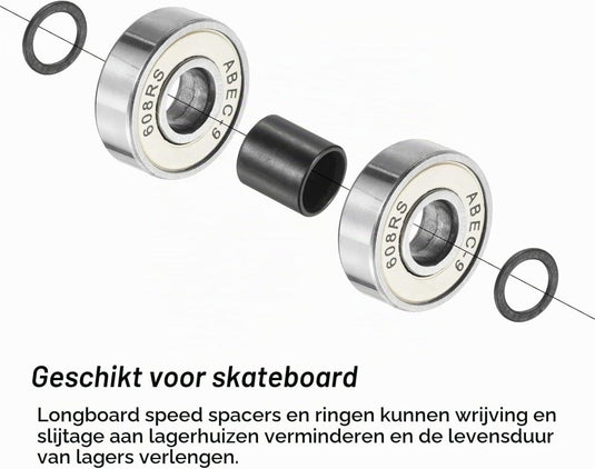 Skateboard lager spacers en speed washers 56-delige set zilver – wiel afstandhouders – skateboard accessoires - happygetfit.com
