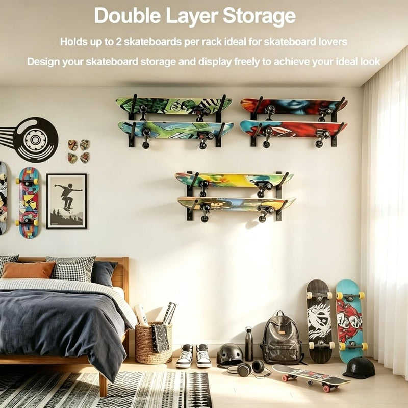 Laad afbeelding in Galerijviewer, Skateboard wandhouder horizontaal zwart - happygetfit.com
