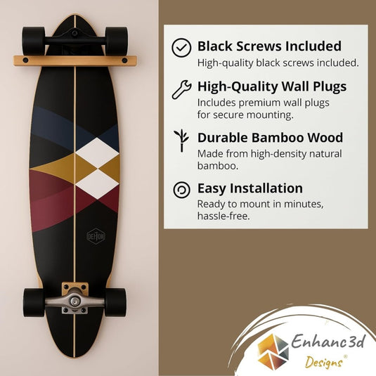 Skateboard wandhouder van bamboe voor skateboard longboard en snowboard – verticale boardhouder - happygetfit.com