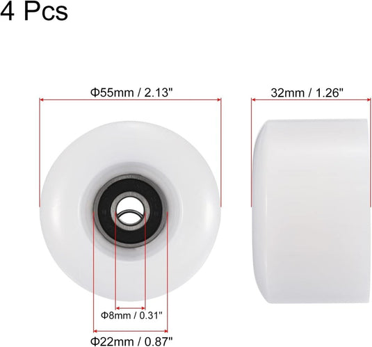 Skateboard wielen 4 stuks 55 mm 80A wit met ABEC-9 lagers – cruiser wielen – skateboard accessoires - happygetfit.com