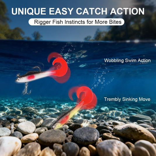 Softbait kunstaas 9 stuks van flexibel PVC met bewegende staart en scherpe dreggen – swimbaits – roofvislokmiddelen - happygetfit.com