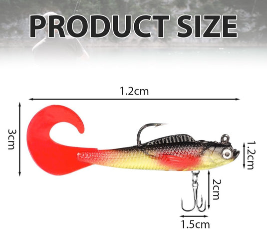 Softbait kunstaas 9 stuks van flexibel PVC met bewegende staart en scherpe dreggen – swimbaits – roofvislokmiddelen - happygetfit.com