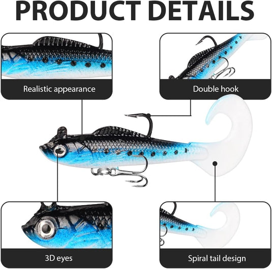 Softbait kunstaas 9 stuks van flexibel PVC met bewegende staart en scherpe dreggen – swimbaits – roofvislokmiddelen - happygetfit.com