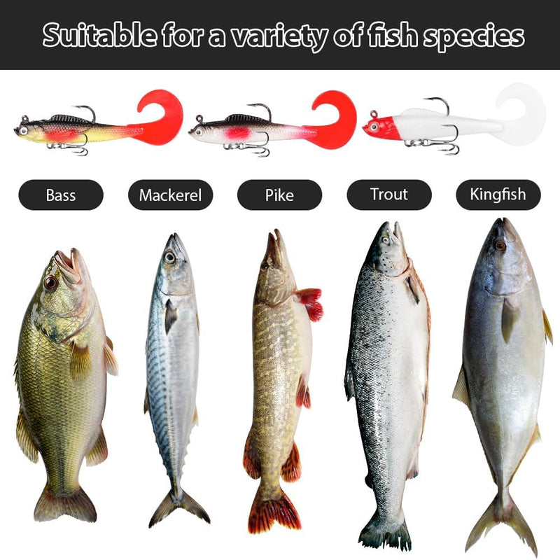 Bild im Galerie-Viewer laden, Softbait kunstaas 9 stuks van flexibel PVC met bewegende staart en scherpe dreggen – swimbaits – roofvislokmiddelen - happygetfit.com
