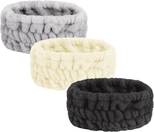 Spa hoofdbanden 3 stuks van zacht elastisch koraalfleece 7,5 cm breed voor gezichtsverzorging en yoga – haarbanden – make-upbanden - happygetfit.com