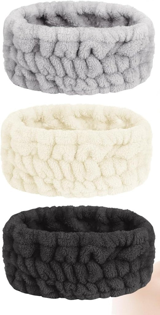 Spa hoofdbanden 3 stuks van zacht elastisch koraalfleece 7,5 cm breed voor gezichtsverzorging en yoga – haarbanden – make-upbanden - happygetfit.com