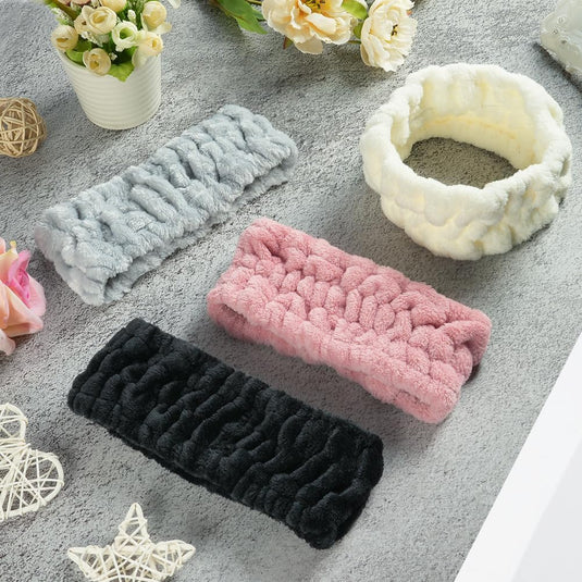 Spa hoofdbanden 3 stuks van zacht elastisch koraalfleece 7,5 cm breed voor gezichtsverzorging en yoga – haarbanden – make-upbanden - happygetfit.com