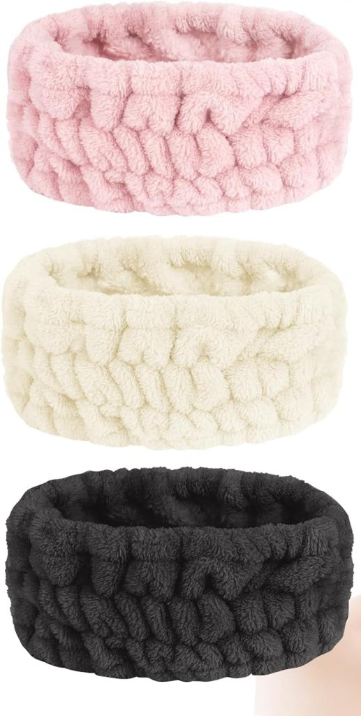 Spa hoofdbanden 3 stuks van zacht elastisch koraalfleece 7,5 cm breed voor gezichtsverzorging en yoga – haarbanden – make-upbanden - happygetfit.com